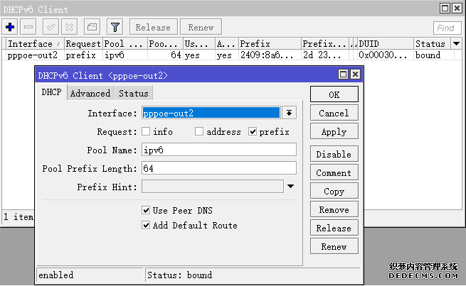 RouterOS获取家庭宽带IPv6地址 YuS