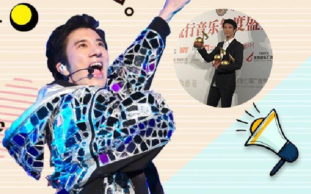 华歌榜王力宏手捧三座奖杯 