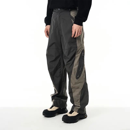 7440 37 1 尼龙拼色拉链工装直筒长裤