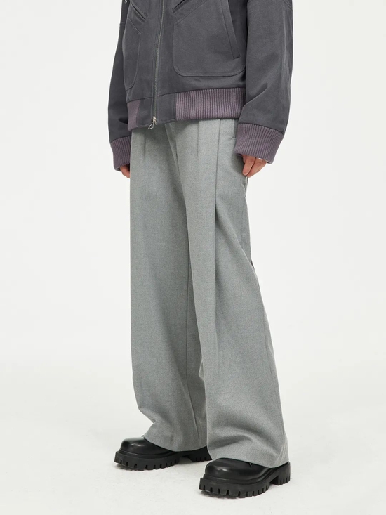 Simple Project 秋冬混纺呢料翻折大活页直筒宽松西裤