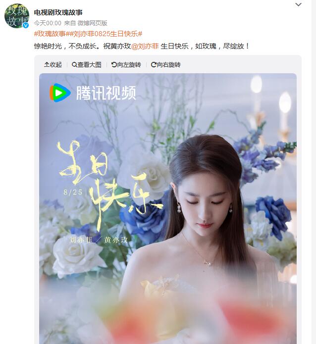 刘亦菲《玫瑰故事》生日剧照公布 剧组卡点为其庆生